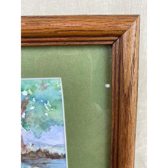 Original Covered Bridge Watercolor Oak Framed Matted Signed - Picture 4 of 7